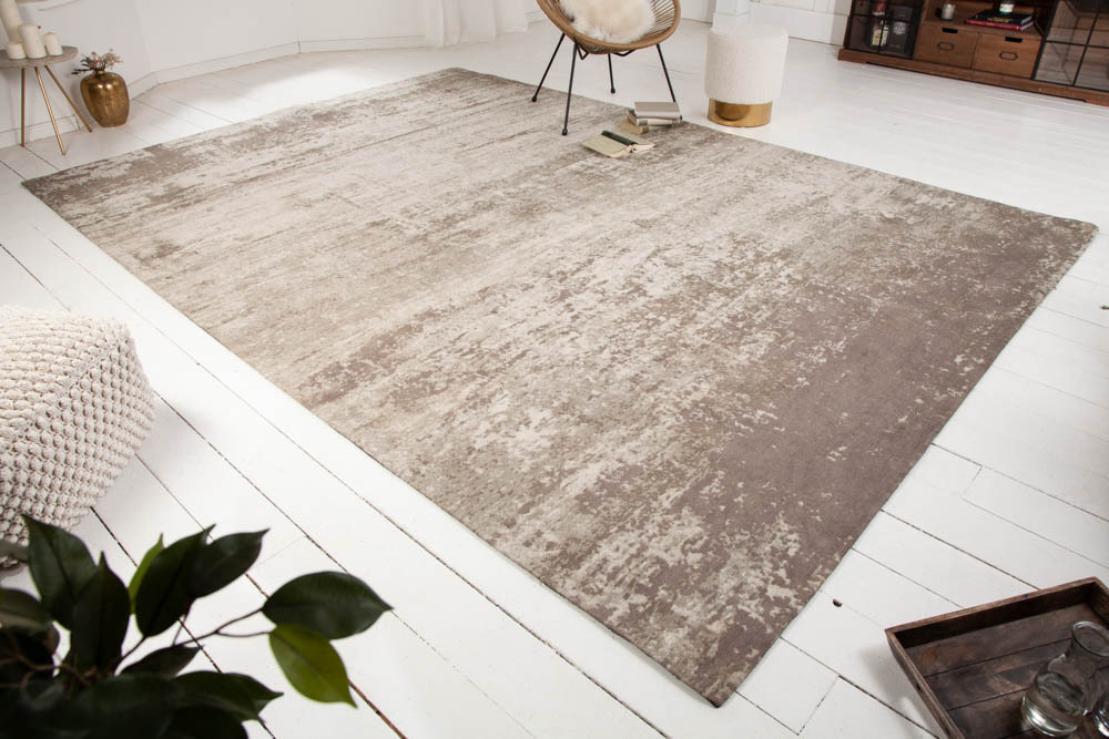 Vintage Baumwoll-Teppich MODERN ART XXL 350x240cm beige-grau verwaschen Used Look