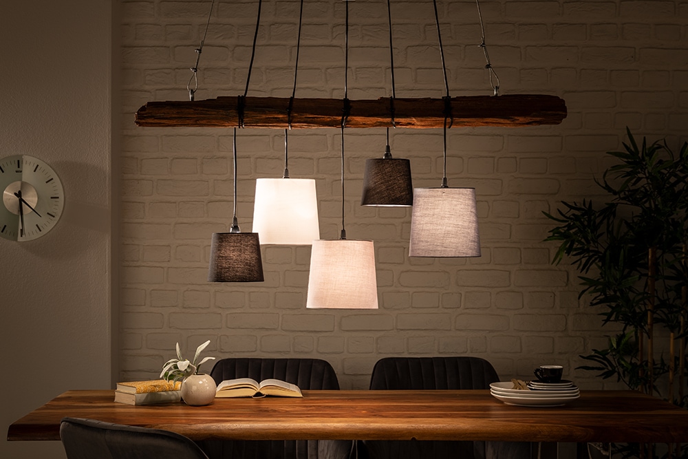 Design Hängelampe LEVELS 115cm Treibholz schwarz grau mit 5 Leuchten