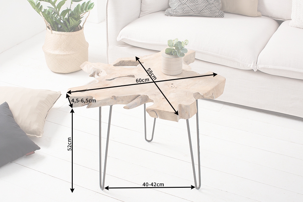 Einzigartiger Beistelltisch WILD 60cm Teakholz Baumscheibe Couchtisch