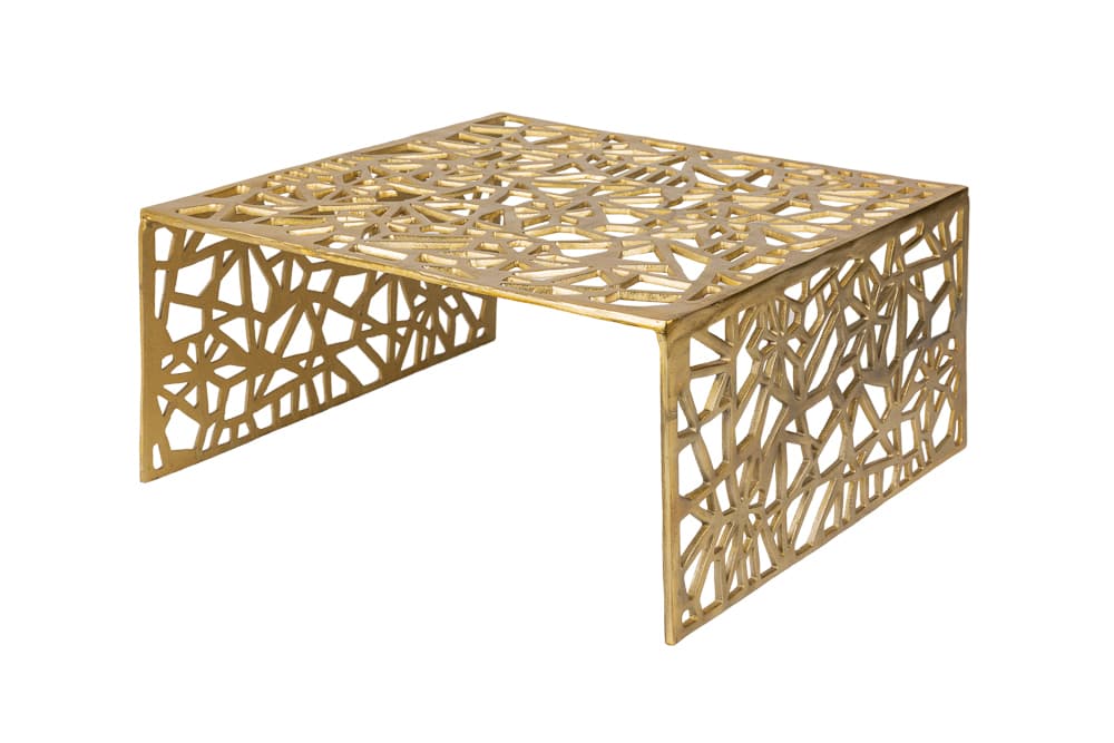 Handgearbeiteter Couchtisch ABSTRACT 60cm Alu gold im Gap Design