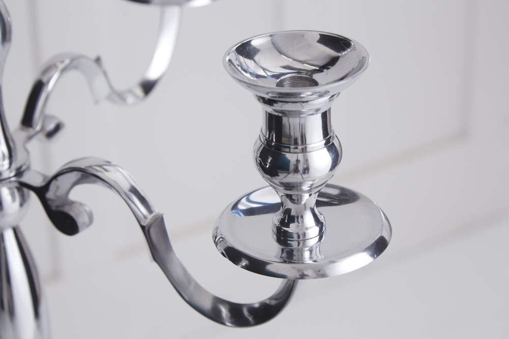 Kerzenständer MODERN BAROCK 120cm silber 5-armig Lüster Aluminium poliert Kerzenhalter