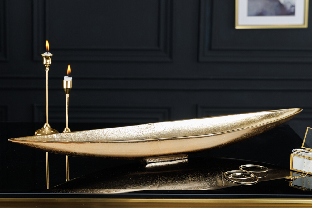 Handgearbeitete Deko Schale GOLD LEAF 80cm antik gold Aluminium