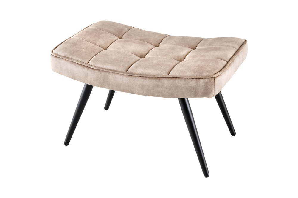 Moderner Hocker SCANDINAVIA champagner beige Samt schwarze Metallbeine Fußhocker