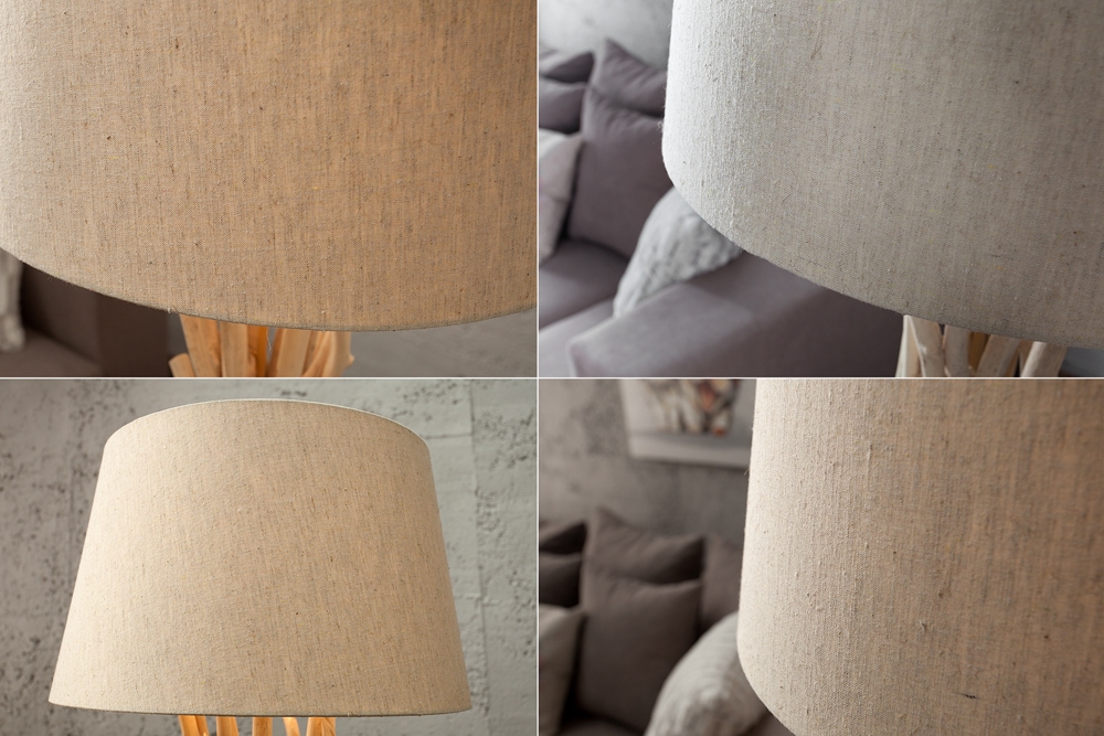 Handgefertigte Treibholz Stehlampe WILD NATURE 155cm sand mit Leinenschirm