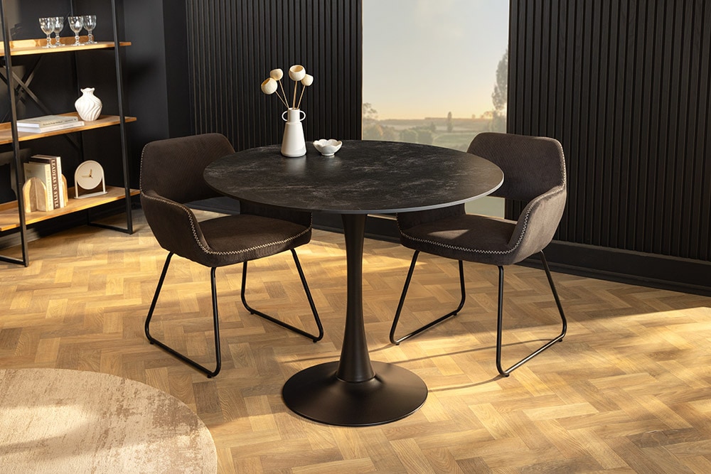Runder Esstisch LYON 80cm anthrazit Marmor Keramik Bistrotisch schwarzer Säulenfuß » Jetzt kaufen