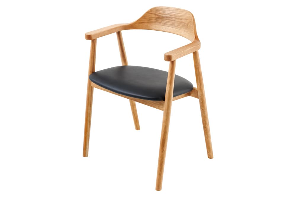 Retro Stuhl VALHALLA WOOD matt-braun Eiche Massivholz mit Armlehne