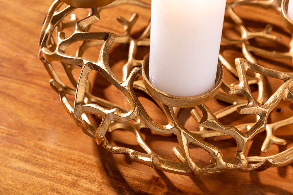 Eleganter Kerzenhalter ABSTRACT 38cm gold Kranz aus Ästen für 4 Kerzen