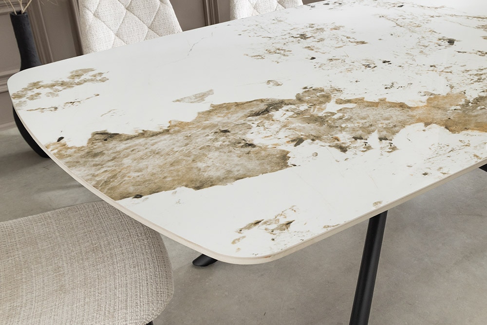 Design Esstisch OSAKA 160cm weiß schwarz Pandora Keramik Sterngestell Metall
