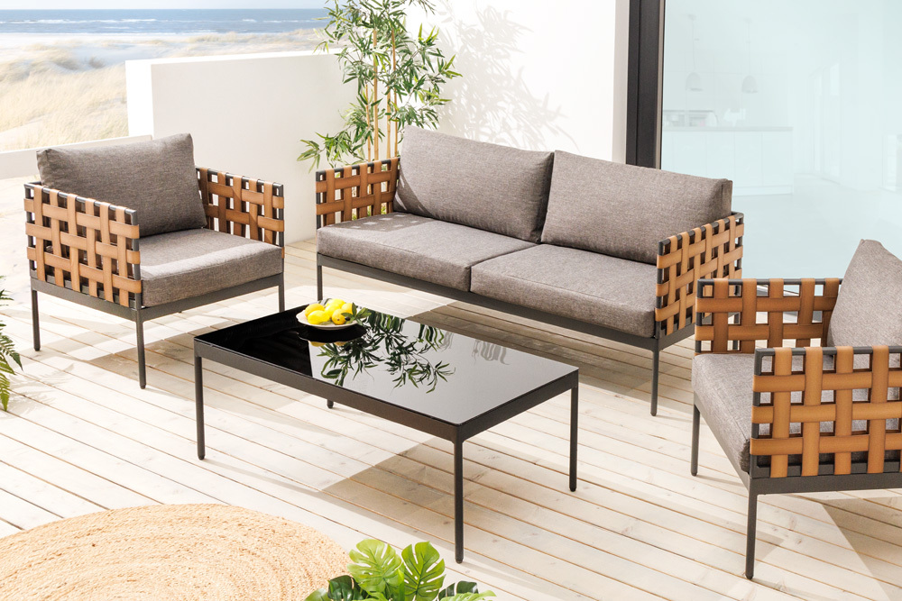 In- und Outdoor Lounge-Sessel UNIQUE 70cm schwarz braun grau Aluminium inkl. Kissen