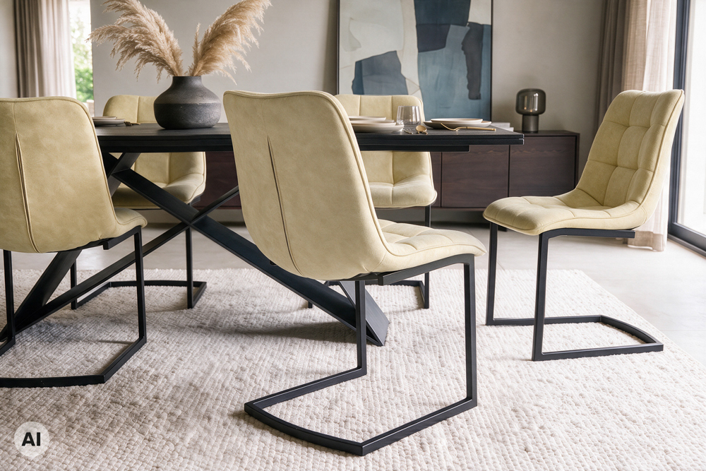 Freischwinger Stuhl MIAMI beige antik Microfaser matt schwarz Metallgestell
