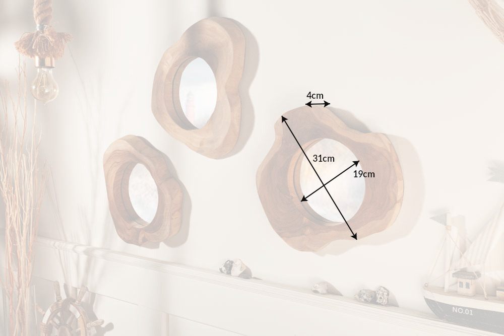 Handgearbeiteter Spiegel REFLECT 31cm natur Teakholz Wandspiegel