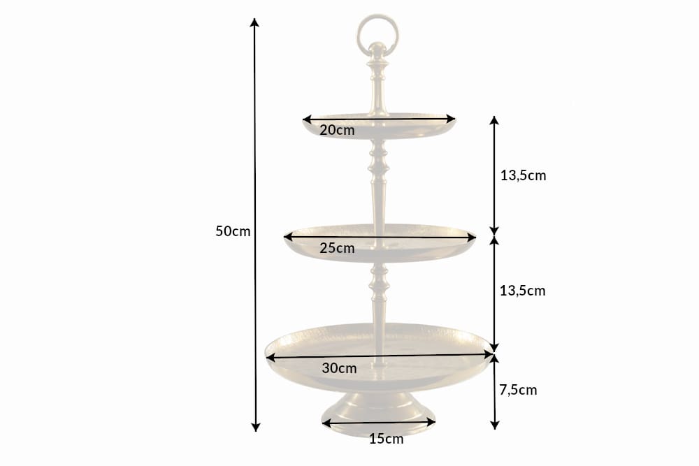 Etagere ORIENT 50cm gold im Hammerschlag Design mit drei Etagen