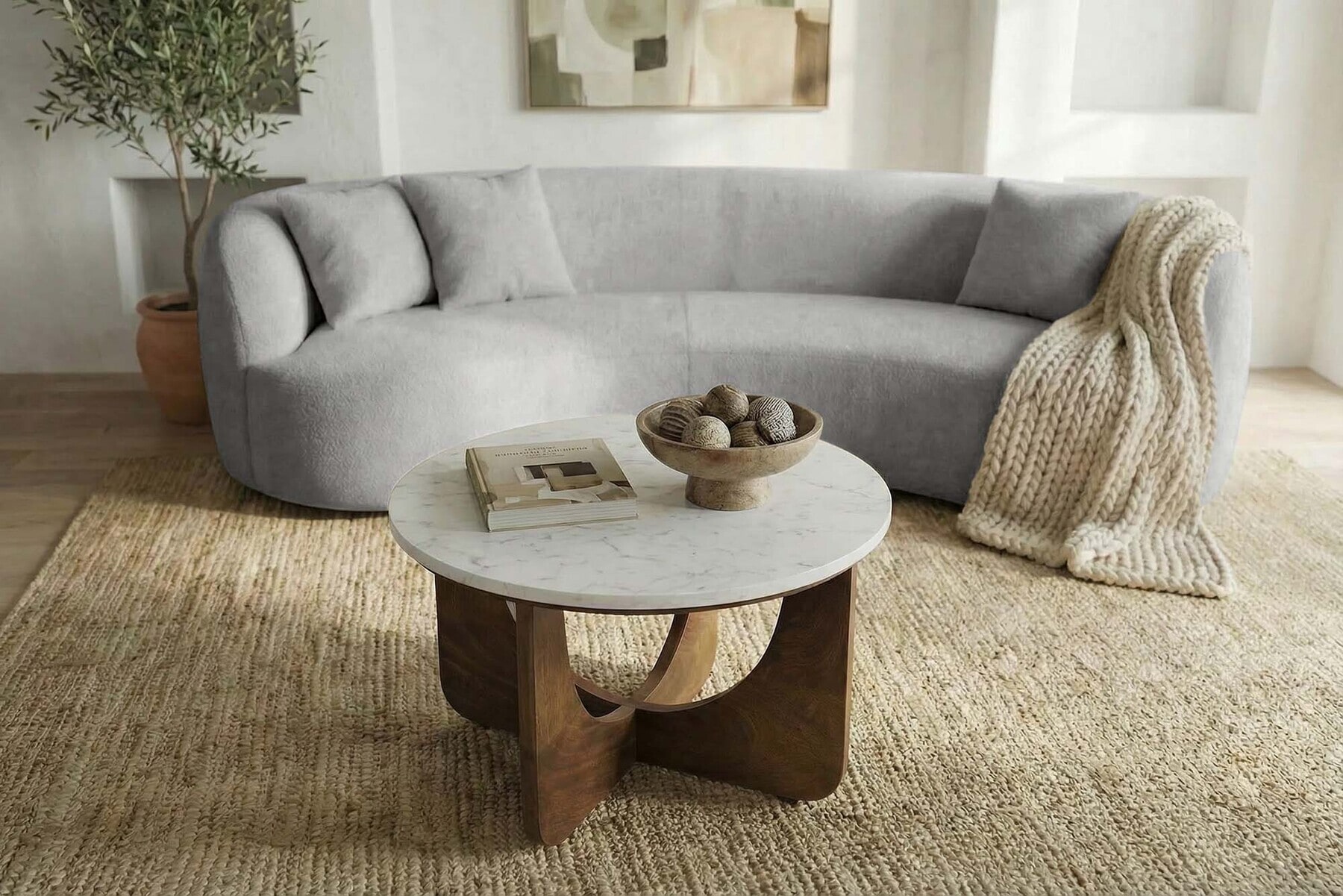 Modernes Sofa ATELIER 230cm grau Bouclé  3-Sitzer Couch inkl. Kissen