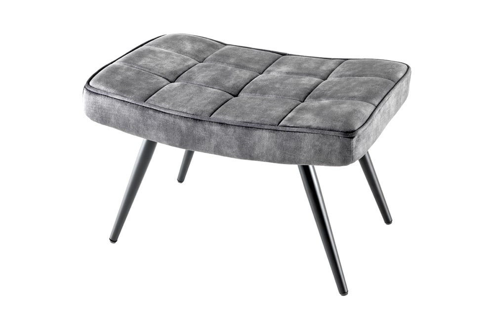 Moderner Hocker SCANDINAVIA grau Samt schwarze Metallbeine Fußhocker