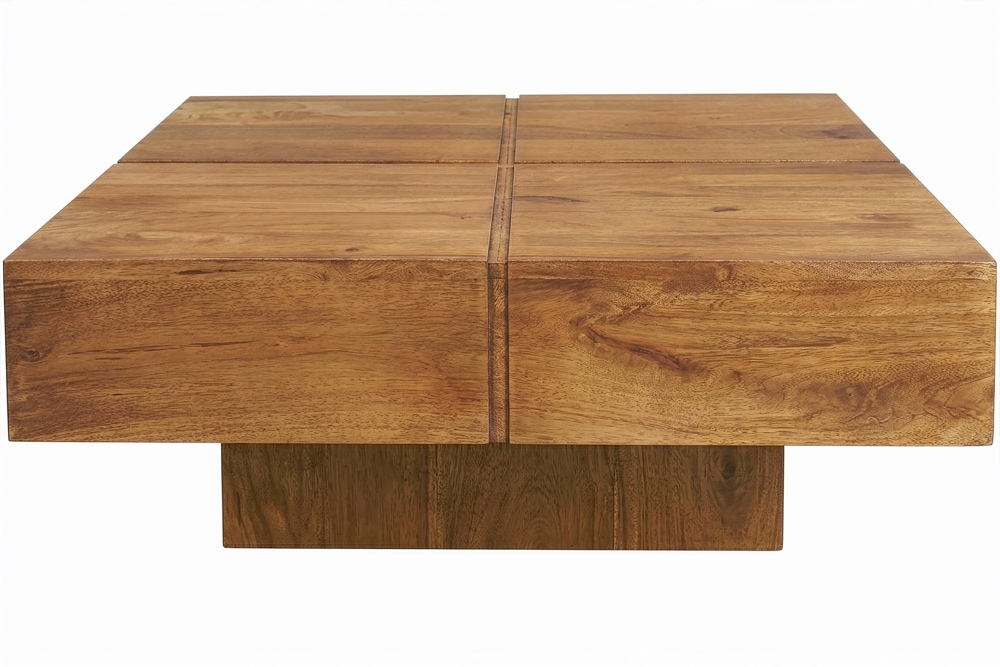 Massiver Couchtisch BOLT 70cm braun Mangoholz honey finish handmade