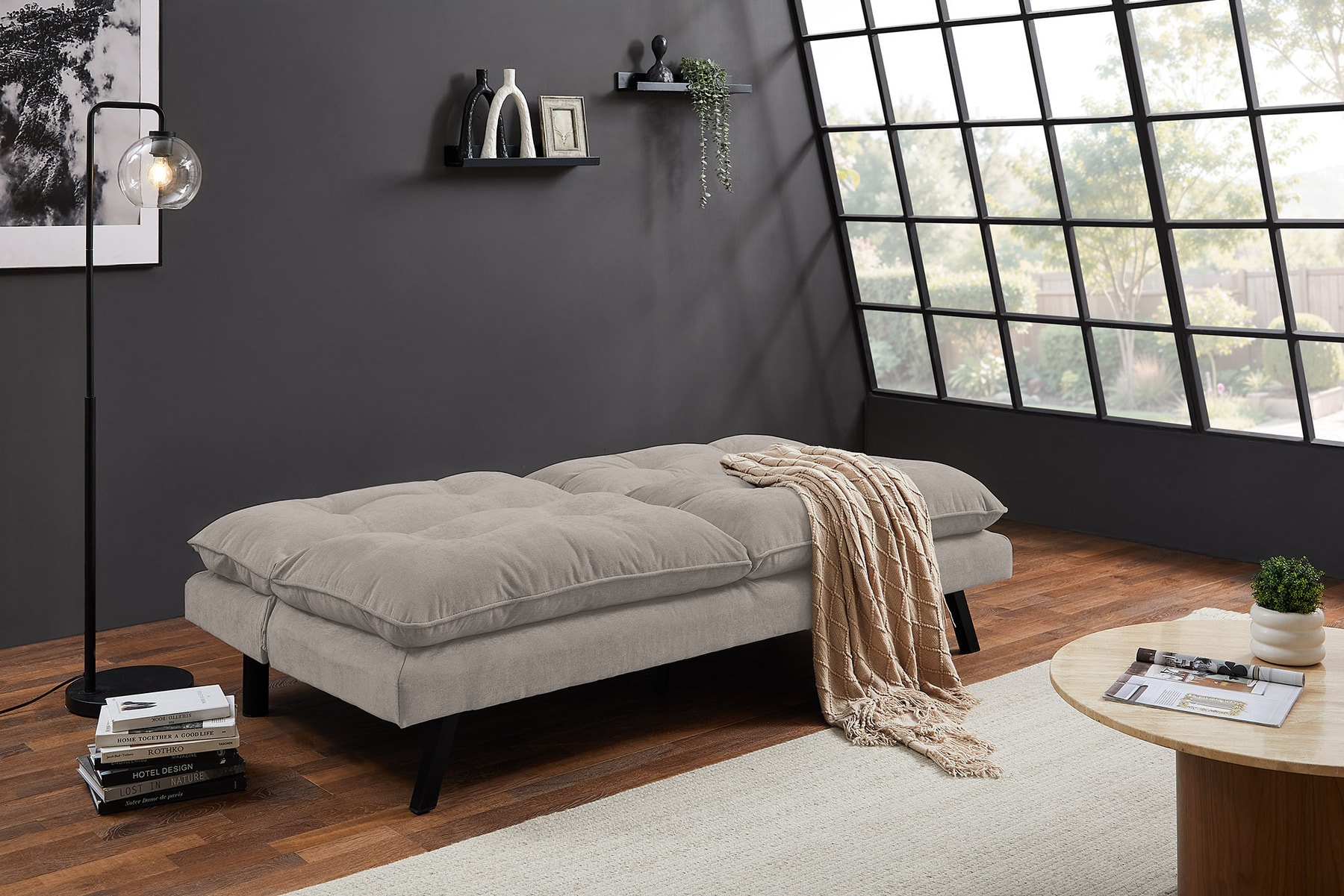 Modernes Schlafsofa COCOONING 190cm beige Chenillestoff 3-Sitzer Couch