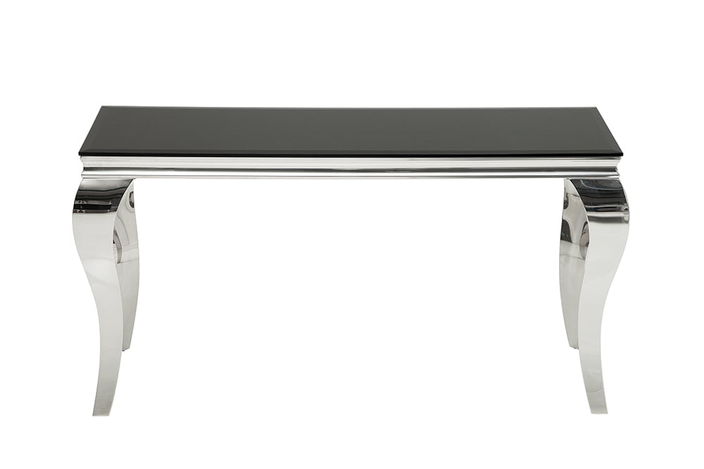 Eleganter Konsolentisch MODERN BAROCK 145cm schwarz Opalglas Edelstahlbeine