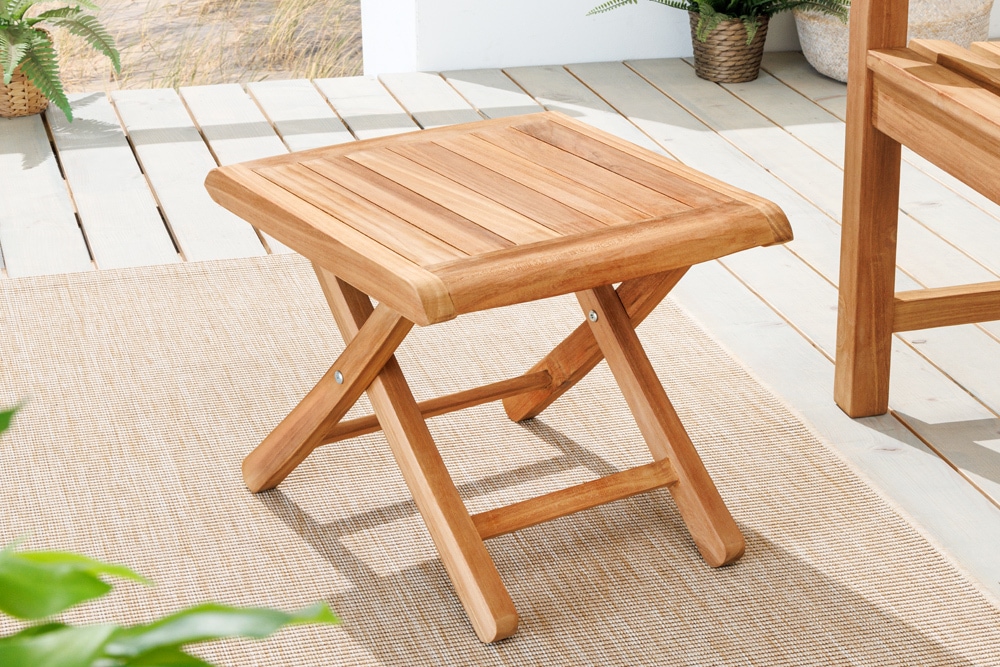 Massiver Beistelltisch EMPIRE TEAK 45cm natur Teakholz wetterfest