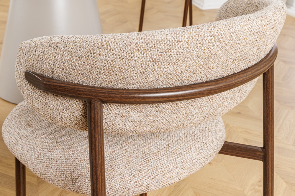Design Stuhl BELFORT taupe beige Strukturstoff Metallgestell Walnuss
