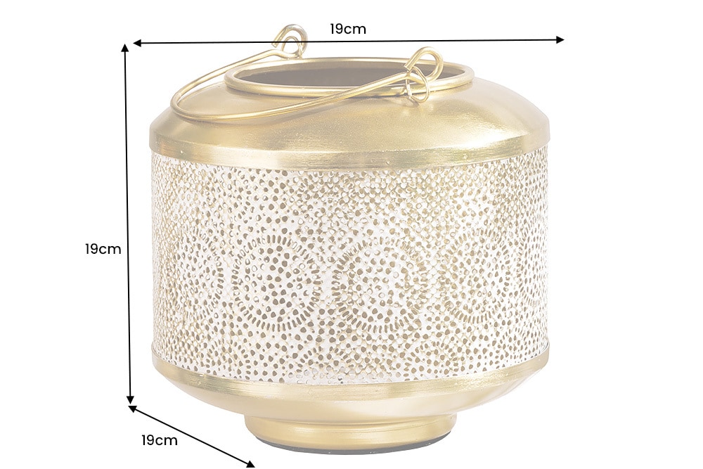 Deko Windlicht ORIENT 20cm gold Metall mit Patina handmade Laterne