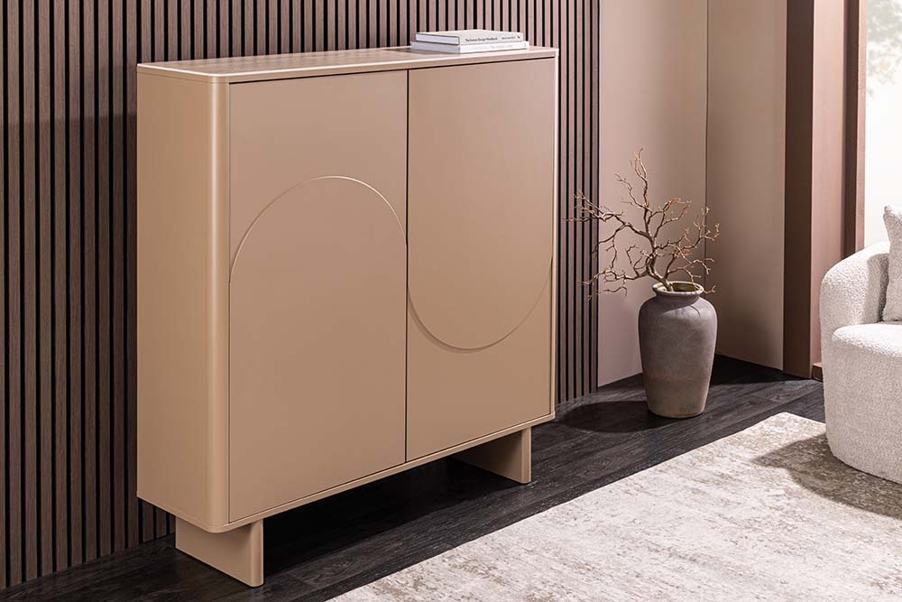 Design Highboard SAVOY 130cm grau beige greige Travertin Keramik Stauraum 3D-Front