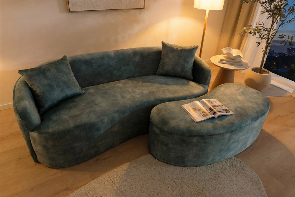 Extravagantes Sofa ELEMENTAL 180cm petrol Samt 2-Sitzer Couch mit Federkern
