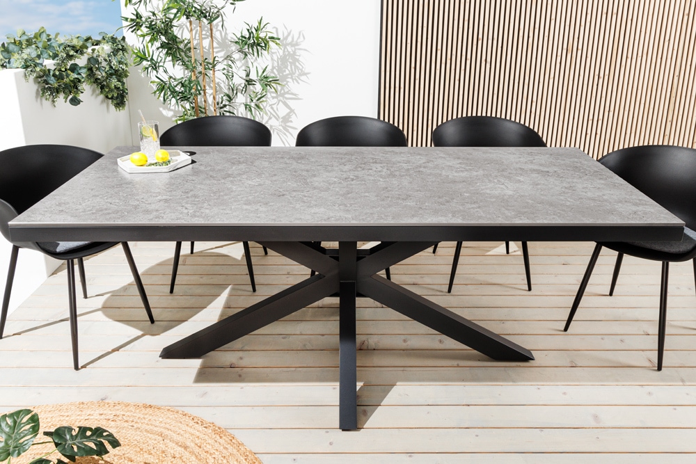 In- und Outdoor Esstisch GALAXIE 160cm hellgrau Keramik anthrazit Aluminium