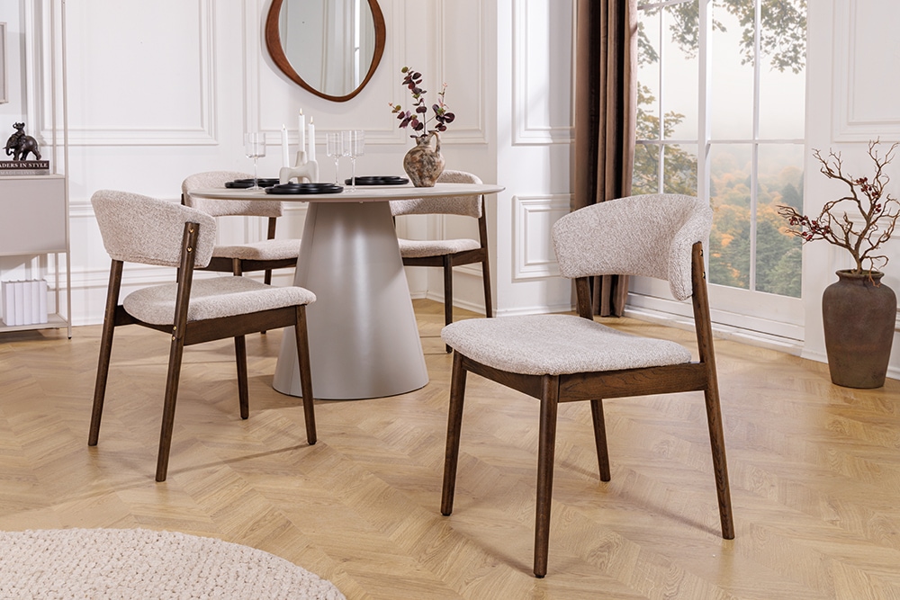 Design Stuhl VALHALLA WOOD braun Eiche smoke Walnuss Massivholz beige Strukturstoff