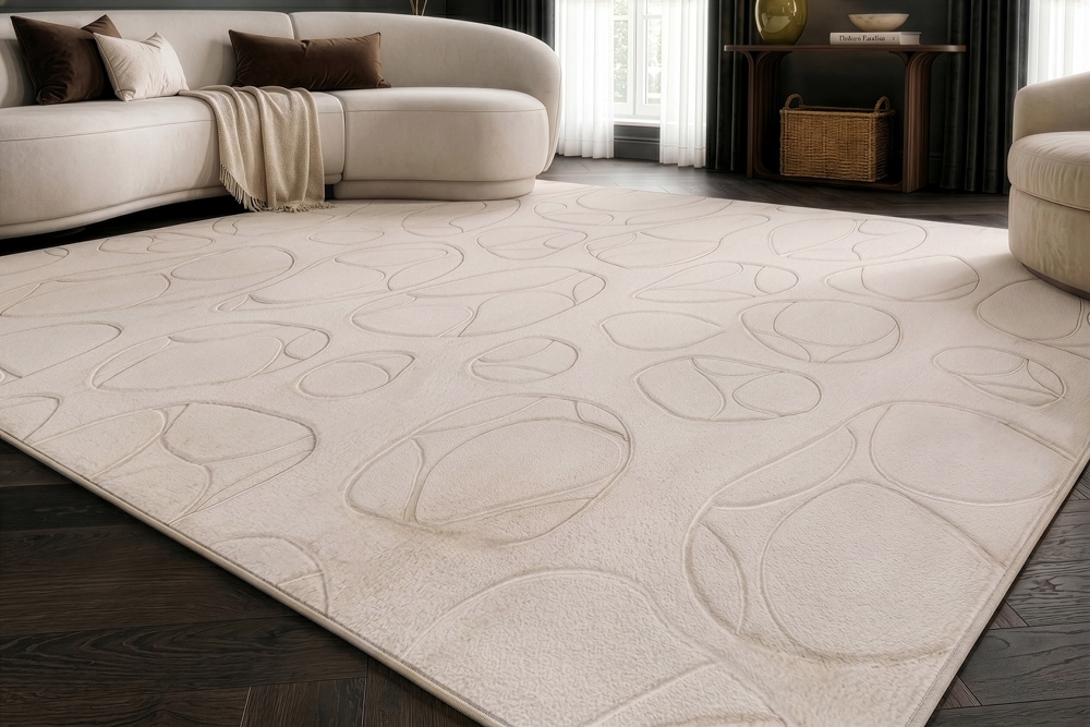 3D Hochflor Teppich LUNA 300x230cm beige Hoch-Tief-Effekt Indoor-Teppich