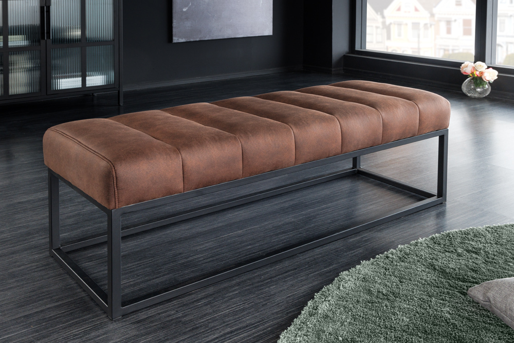 Design Sitzbank PETIT BEAUTÉ 110cm antik braun Microfaser schwarzes Metallgestell
