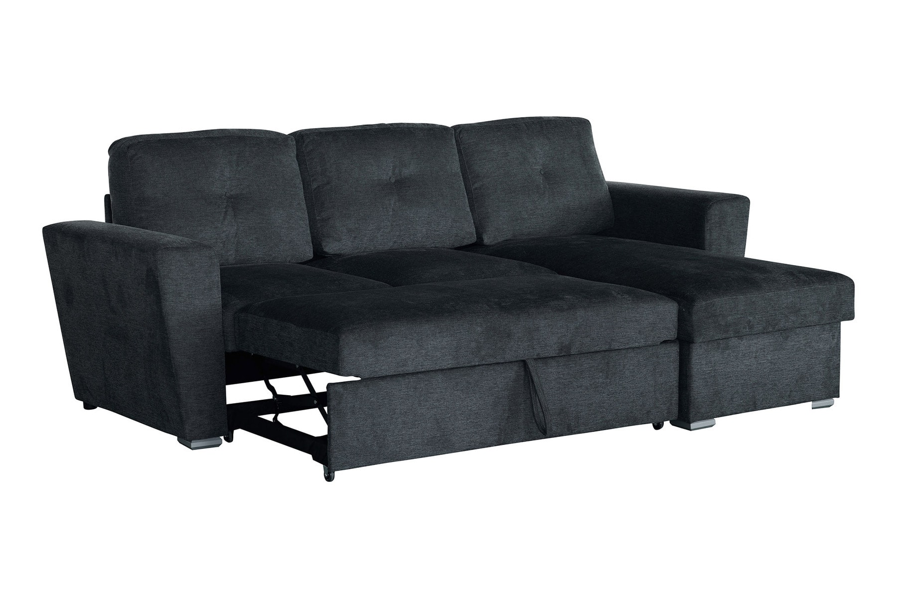 Ecksofa mit Schlaffunktion APARTMENT beidseitig aufbaubar grau Strukturstoff inkl. Stauraum
