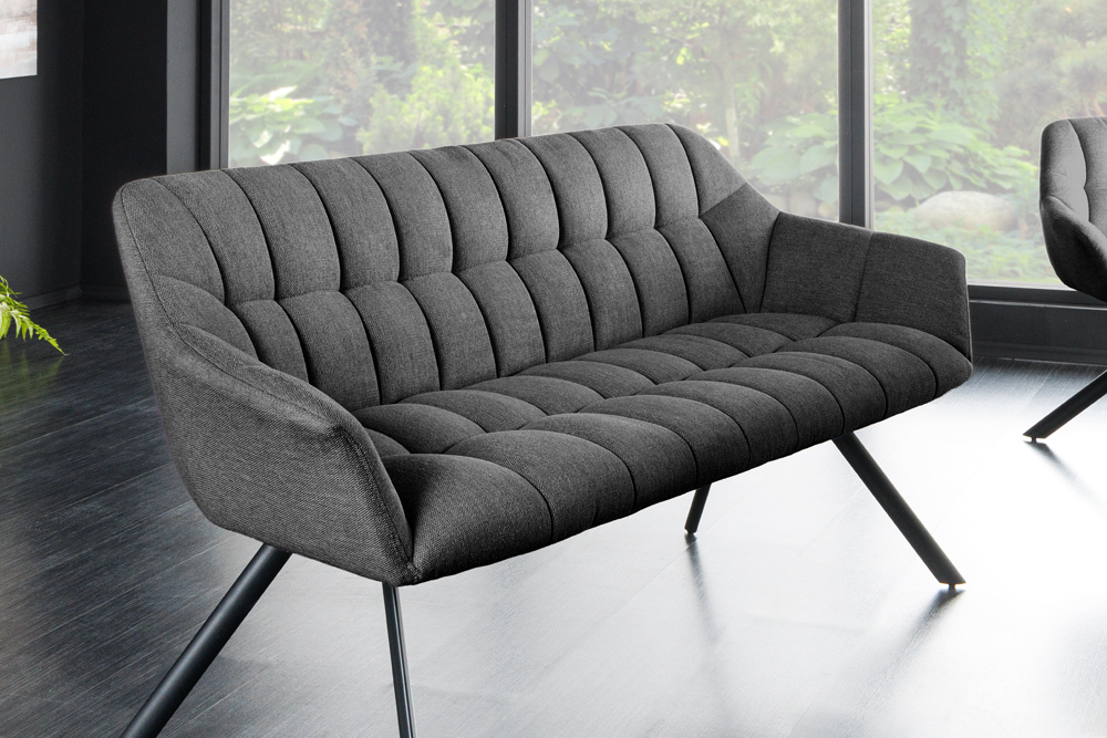 Esszimmer Sitzbank PAPILLON 165cm anthrazit Flachgewebe mit Lehnen schwarzes Metallgestell