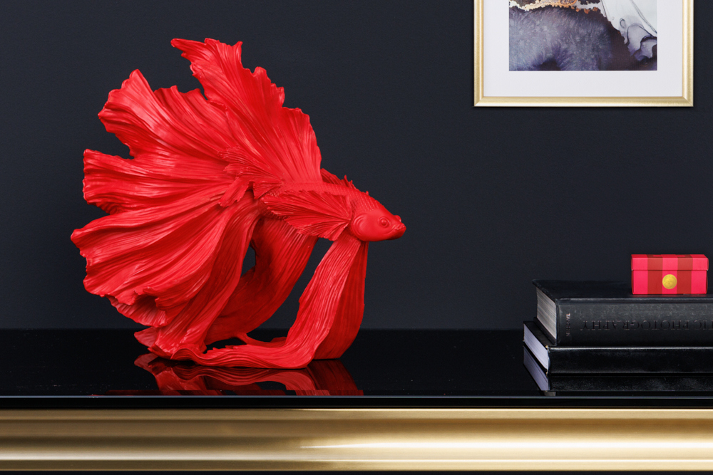 Design Deko Figur Kampffisch CROWNTAIL 35cm rot Betta Fisch Skulptur
