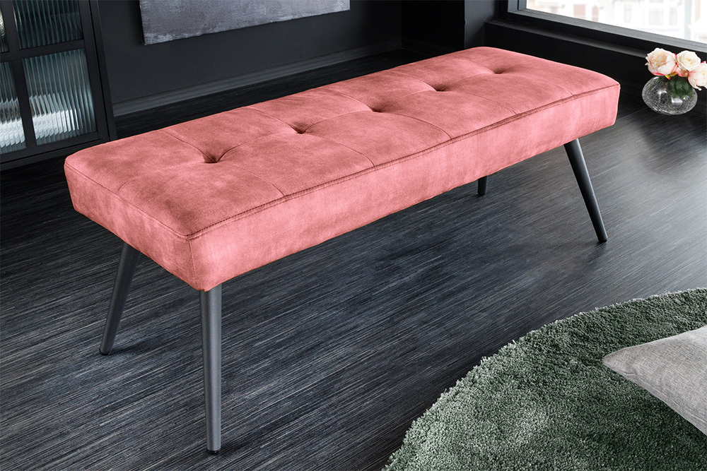 Design Sitzbank BOUTIQUE 100cm altrosa Samt schwarze Metallbeine Polsterbank