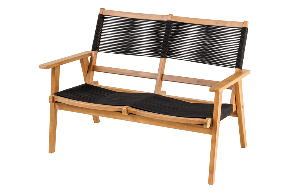 Outdoor Gartenbank BALI ROPE 120cm natur anthrazit Akazie 2-Sitzer