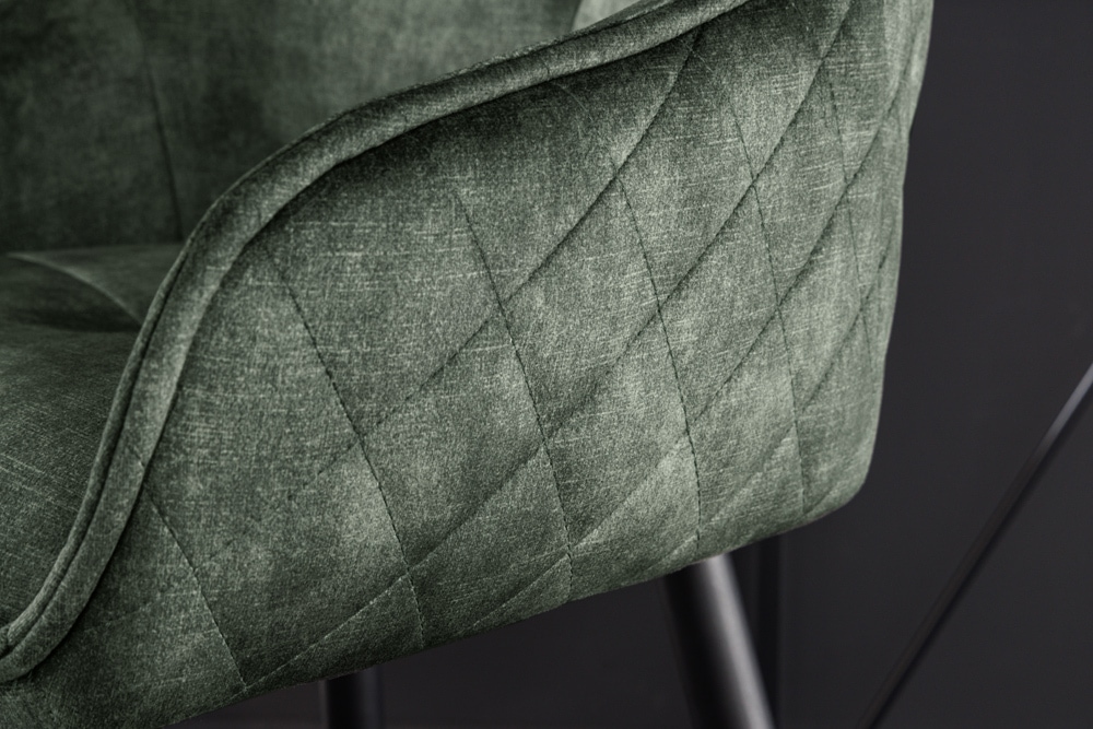 Design Barhocker EUPHORIA dunkelgrün Samt schwarze Metallbeine Barstuhl mit Lehne