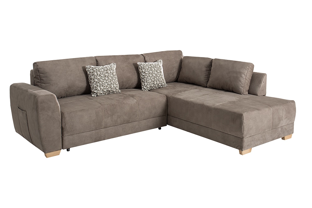 Modernes Ecksofa NORWAY 250cm taupe Microfaser Schlafsofa mit Bettkasten Federkern