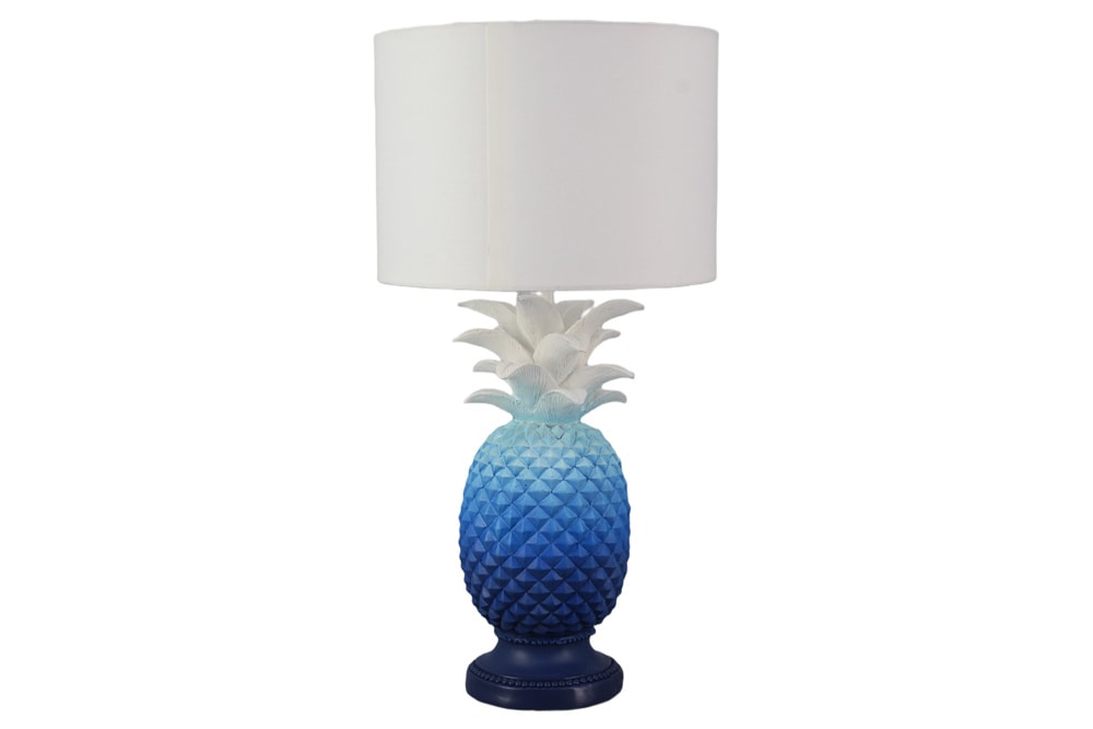 Handgefertigte Tischlampe PINEAPPLE 50cm blau weiß Ananas-Design mit Stoffschirm