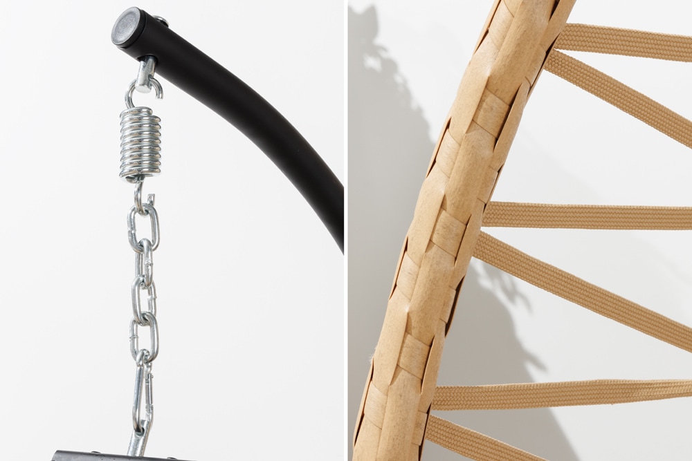 In- und Outdoor Hängesessel IBIZA natur beige Rattan mit Gestell wetterfest inkl. Kissen