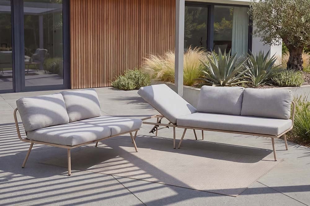 Outdoor Lounge Sitzgruppe MOBILE MODULAR greige mit Tisch wetterfest
