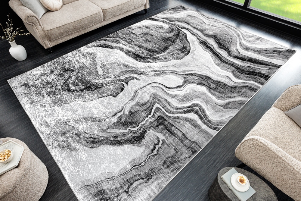 Design XXL Teppich ART RUGS 350x240cm grau weiß Flachgewebe Indoor