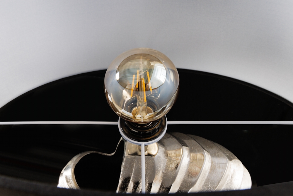 Design Tischlampe SHELL 60cm silber schwarz Metall Stoffschirm maritim