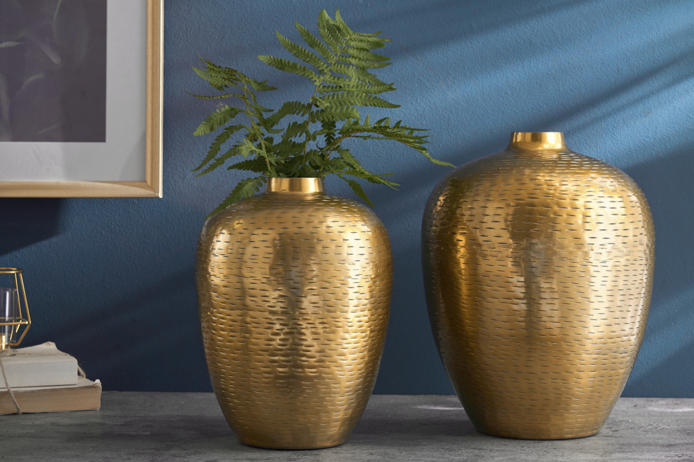 Elegantes Vasen 2er Set ORIENTAL 32cm gold im Rice Hammerschlag Design