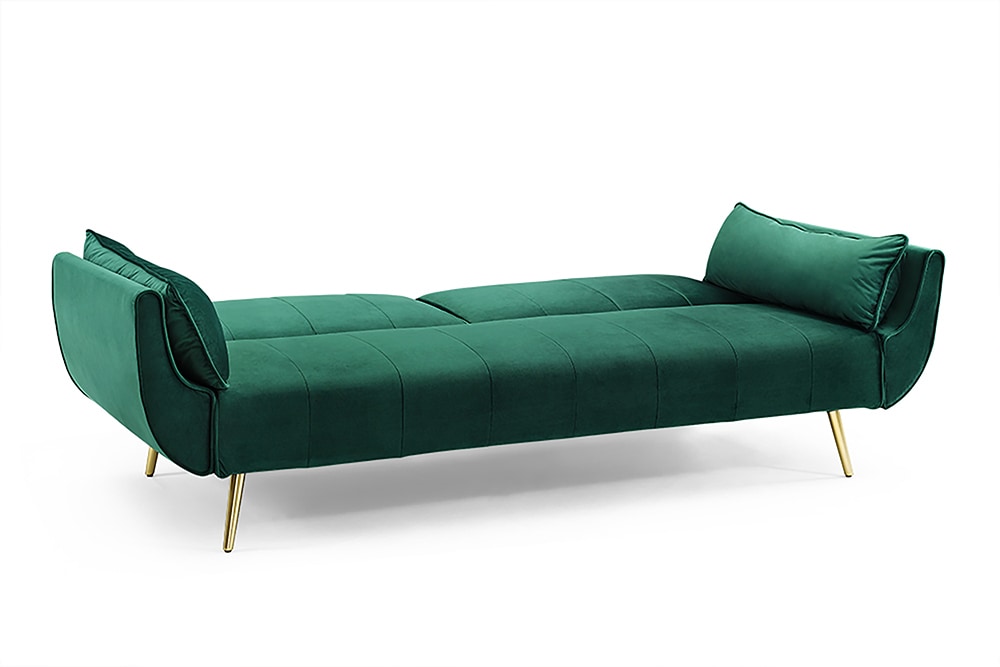 Retro Schlafsofa DIVANI 220cm smaragdgrün Samt goldene Metallfüße 3-Sitzer mit Bettfunktion