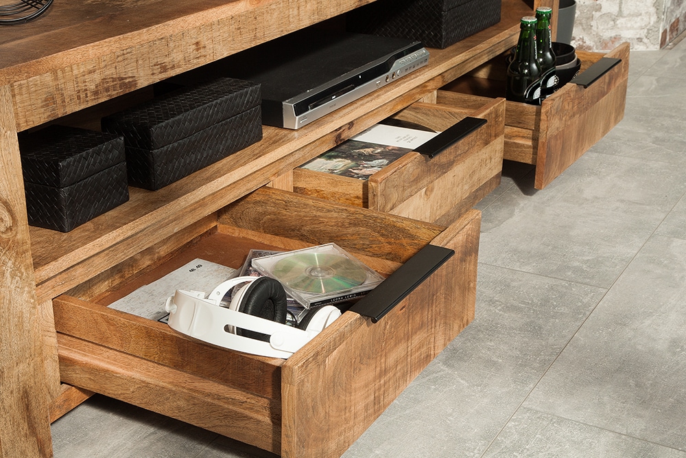 Massives TV-Board IRON CRAFT 170cm  Mangoholz Lowboard 3 Schubladen