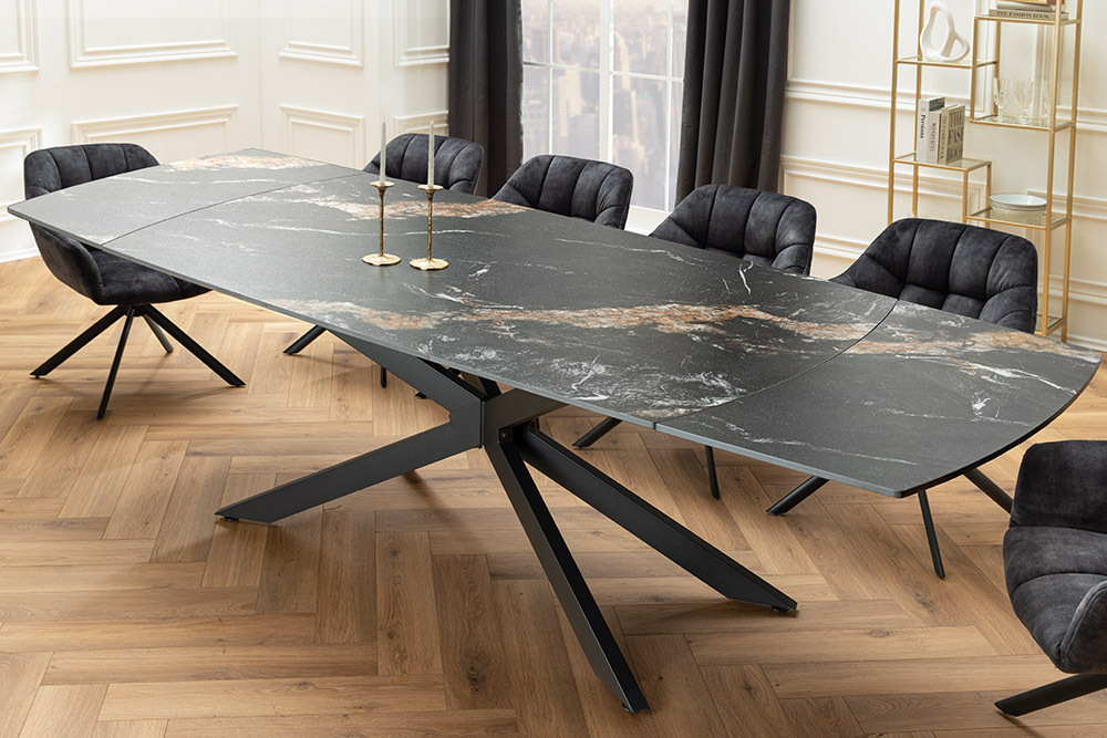 Ausziehbarer Esstisch COSMOS 160-240cm Aurora Oro schwarz gold sand Keramik Metallgestell » Jetzt kaufen