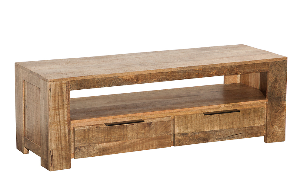 Massives TV-Board IRON CRAFT 130cm Mangoholz Lowboard 2 Schubladen