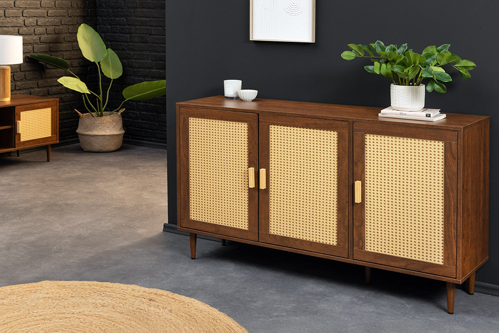 Design Sideboard VIENNA 120cm braun Wiener Geflecht Kommode