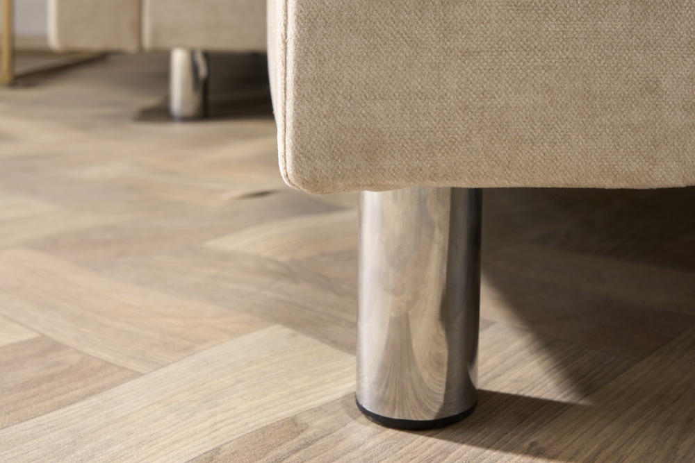 XXL Wohnlandschaft KENT 305cm champagner beige Vogue Velours Samt Federkern mit Hocker