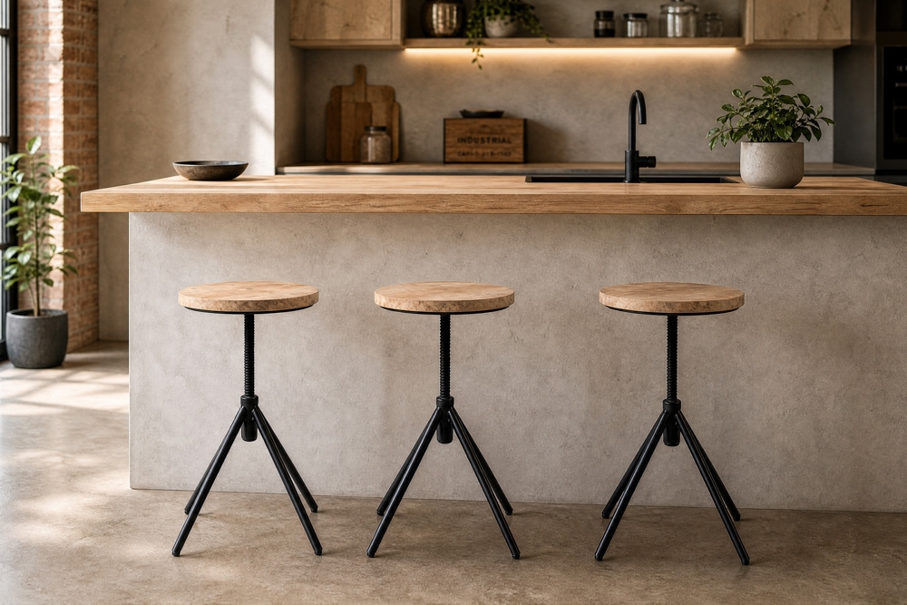 Höhenverstellbarer Hocker FACTORY 60cm natur Mangoholz Metall Sitzhocker